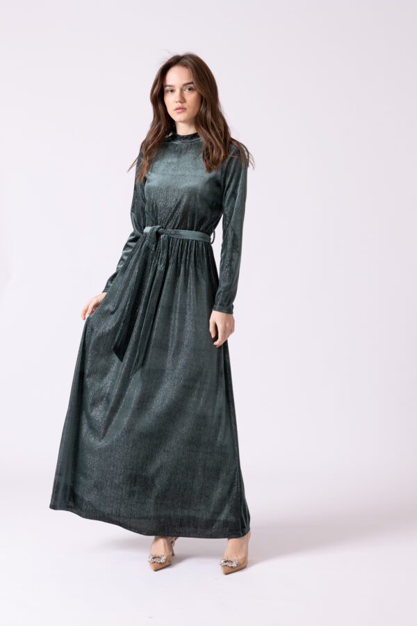 שמלת קטיפה קלאסית לורקס ירוקה