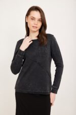 חולצת הנקה חיתוך אלכסון ג'ינס שחור