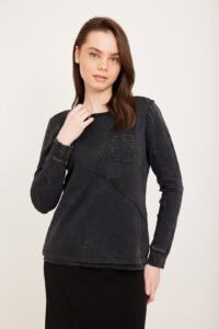 חולצת הנקה חיתוך אלכסון ג'ינס שחור