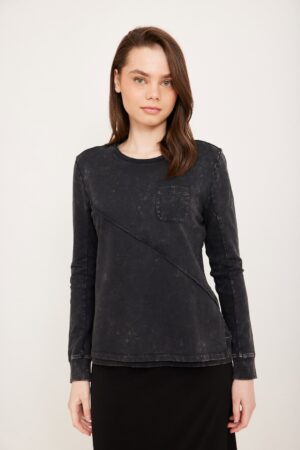 חולצת הנקה חיתוך אלכסון ג'ינס שחור