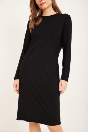 שמלת מידה בינונית שחורה עם שרוולים ארוכים לנשים אופנה נוחה ללבוש אורדמן.