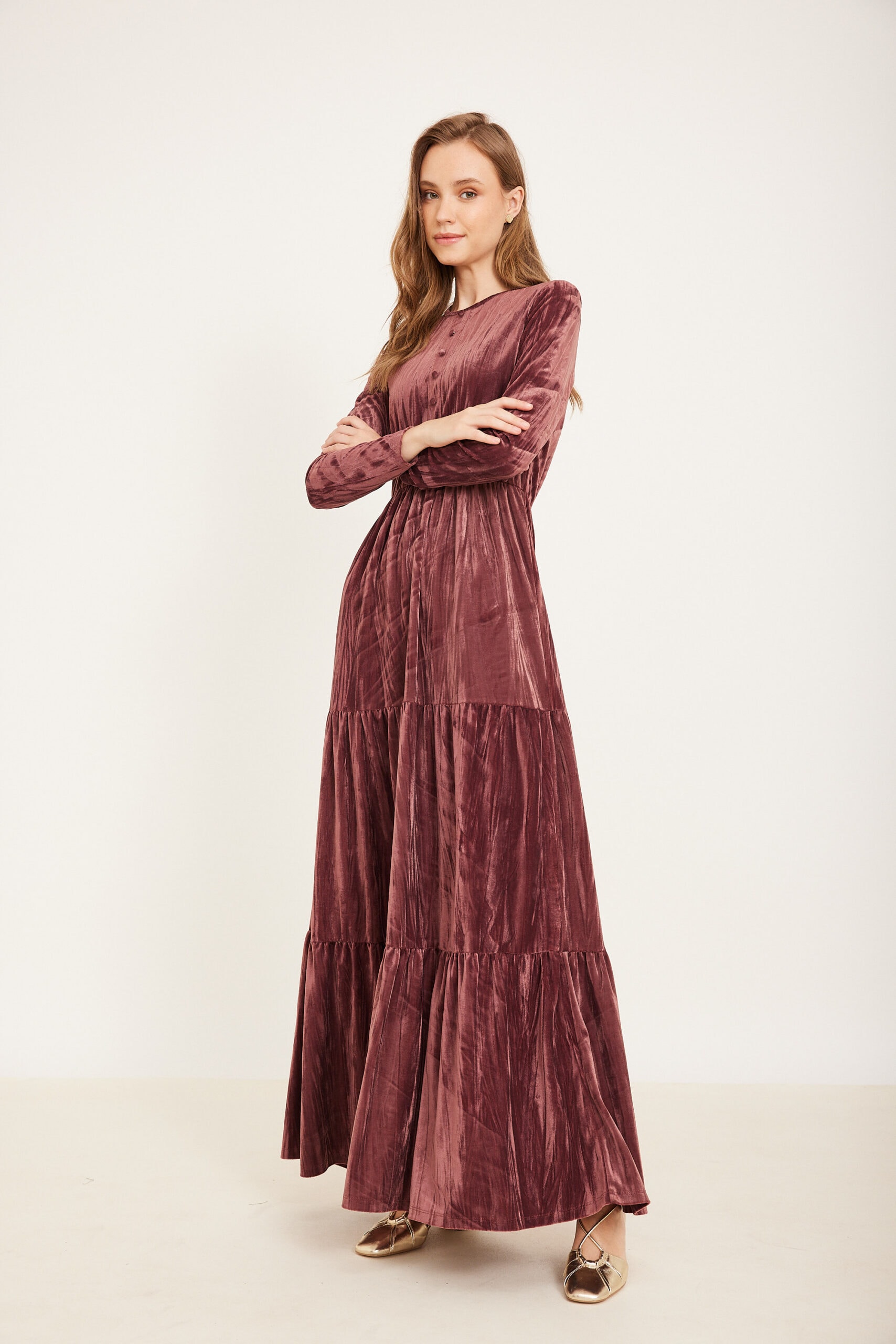 שמלת קטיפה כחול כפתורים שמלת קטיפה כחול כפתורים