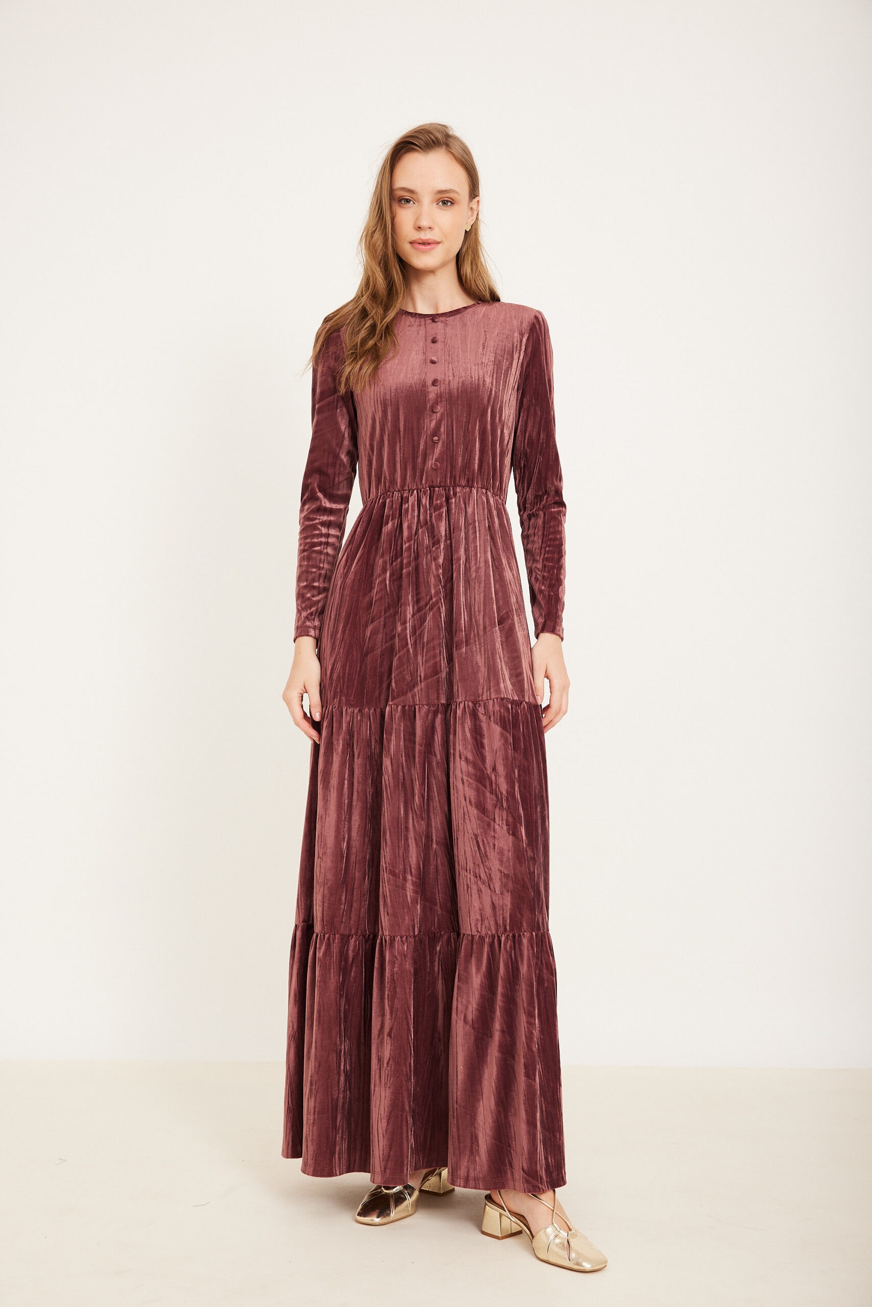 שמלת קטיפה כחול כפתורים שמלת קטיפה כחול כפתורים