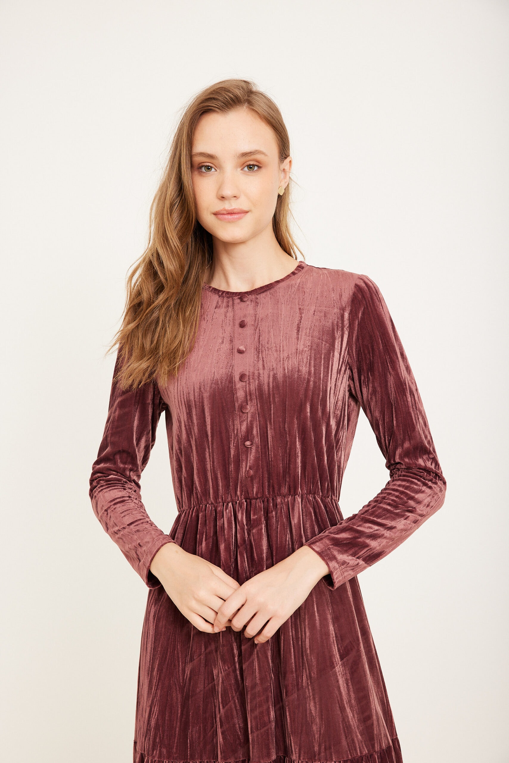 שמלת קטיפה כחול כפתורים שמלת קטיפה כחול כפתורים