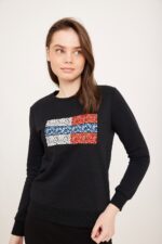 ארט טקסט: סוודר שחור עם הדפס דגל אסטוני, נוח ומתאים ללבוש יומיומי.