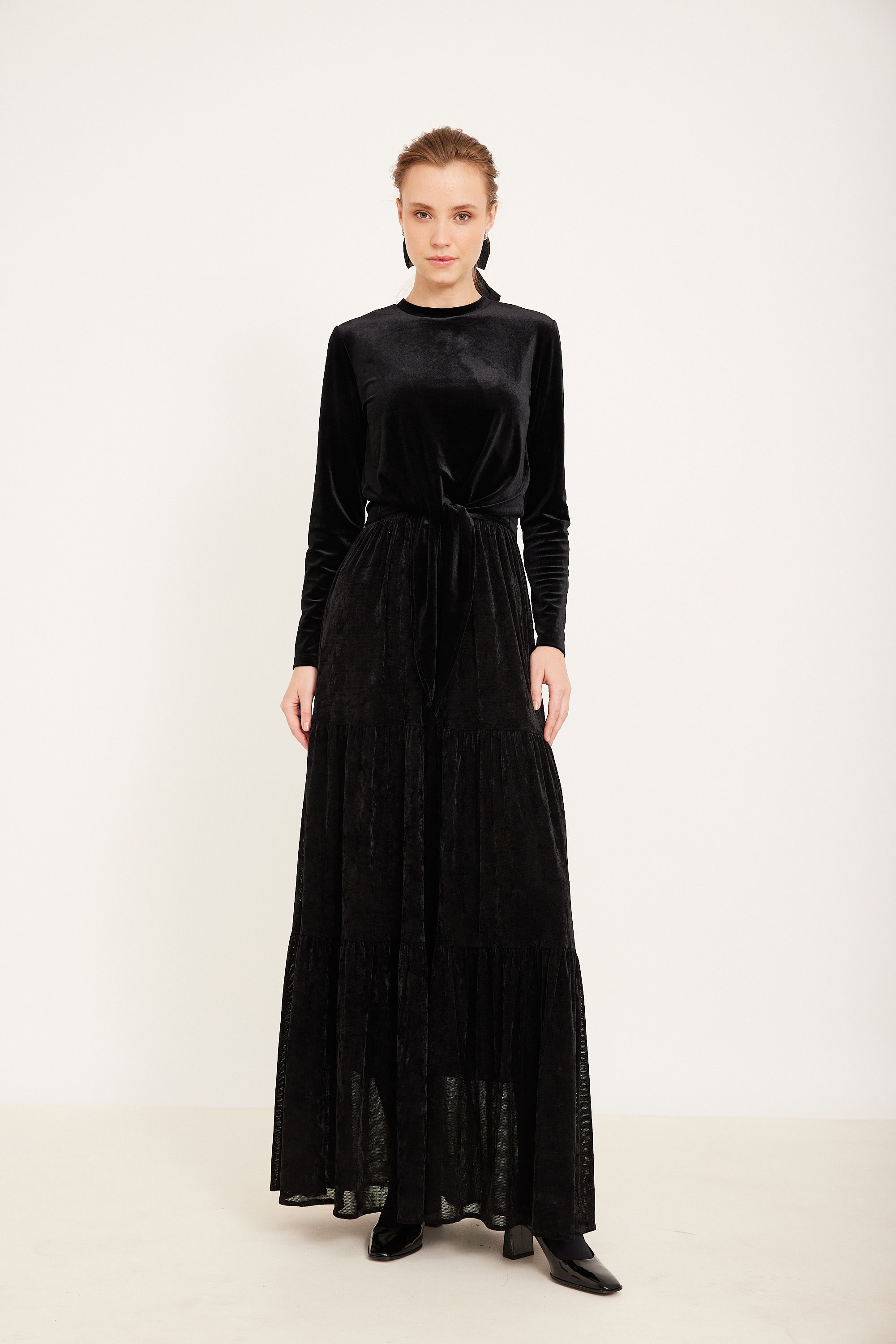 שמלת קטיפה הנקה רשת שמלת קטיפה הנקה רשת