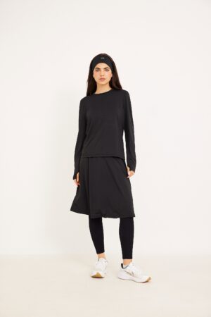 רצועת ספורט שחורה לנשים, ללבוש נוח ואופנתי, תלבושת ספורט איכותית לעבודה ולפנאי.