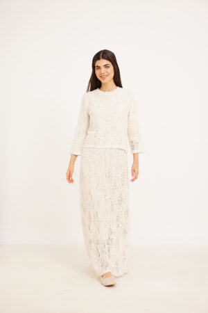 חצאית רשת תחרה שמנת