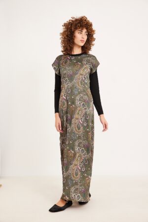 סרפן סאטן פייזלי ירוק שרוול קצר