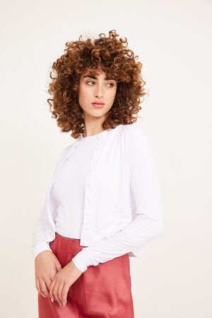 קרדיגן כפתורים ריב לבן