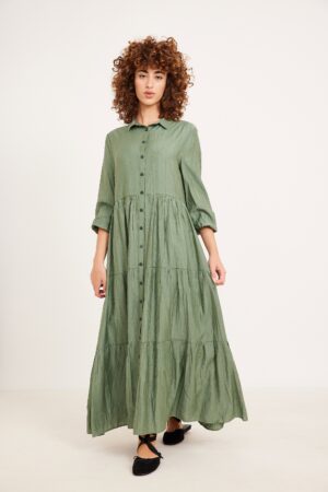 שמלת קומות מקומט ירוק