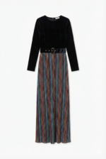 ⁦שמלת קטיפה פסים כתום כחול⁩ – תמונה ⁦11⁩